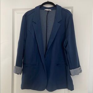 Skies Are Blue Navy Asa Knit Blazer Relaxed Fit Notched Lapel